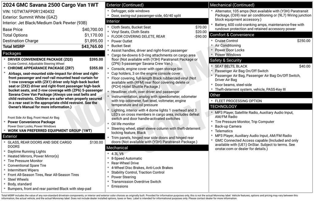 2024 GMC Savana Cargo 2500 Work Van