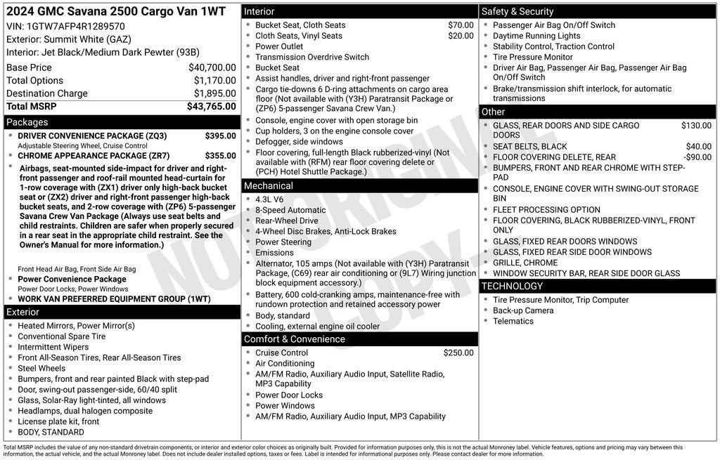 2024 GMC Savana Cargo 2500 Work Van