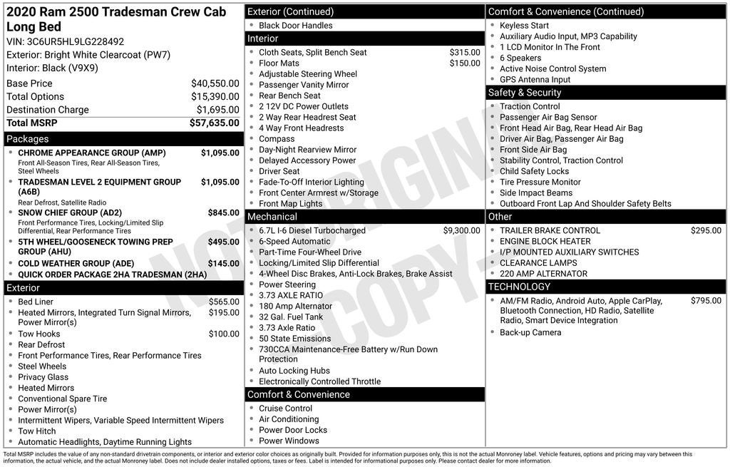 2020 RAM 2500 Tradesman Crew Cab 4x4 8' Box
