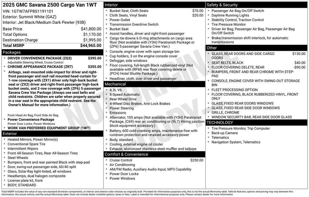 2025 GMC Savana Cargo Work Van
