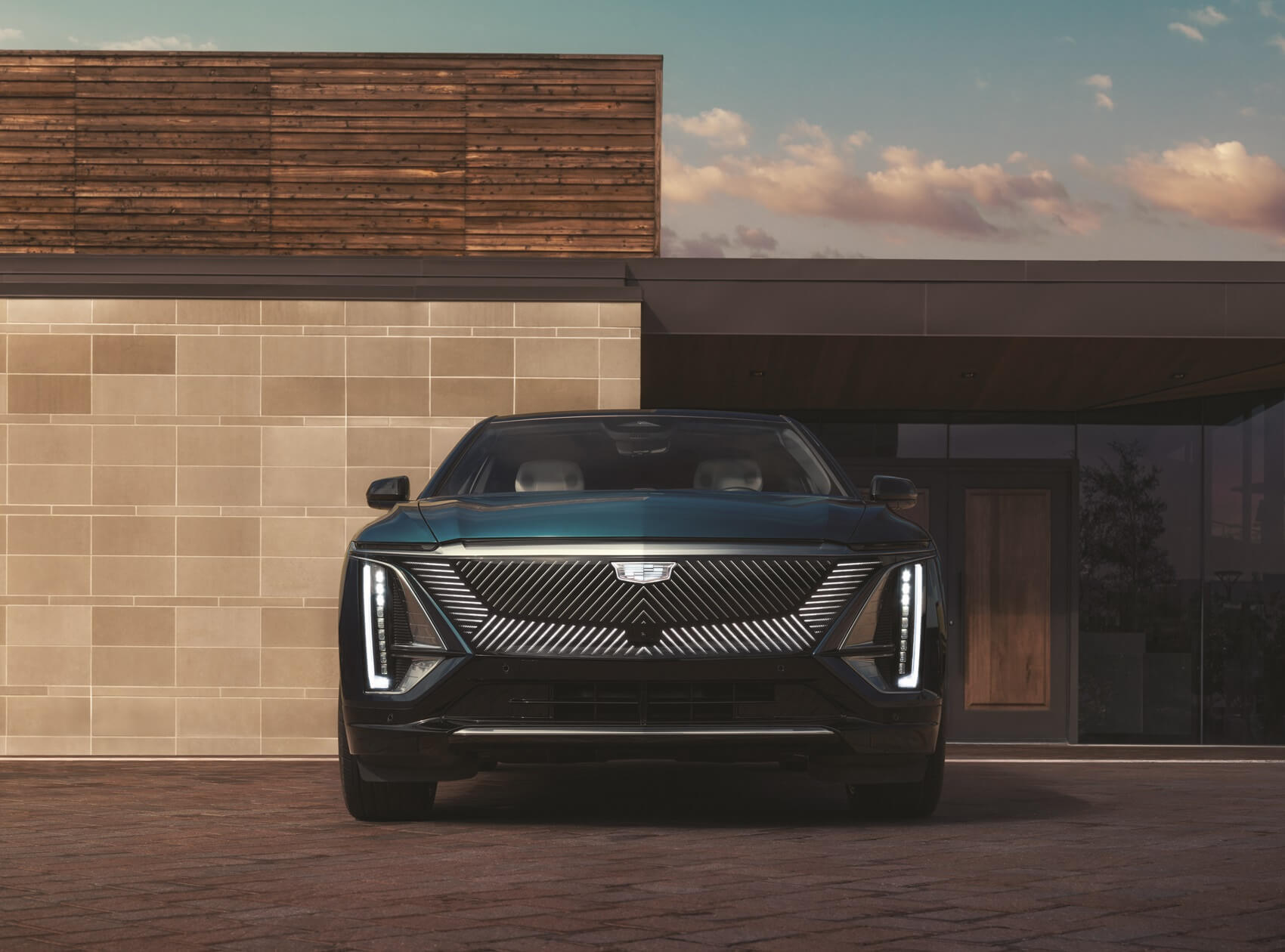 Front Facing Cadillac LYRIQ in front of building